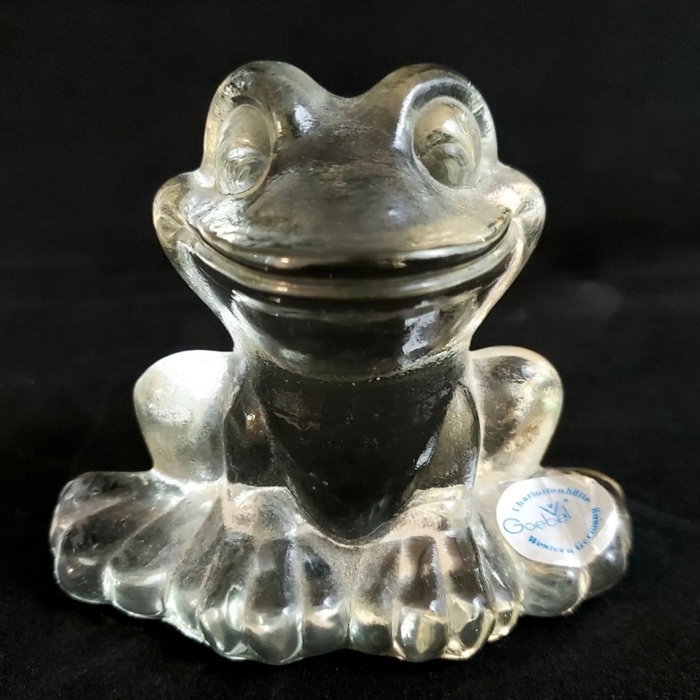 🚀 Goebel Heavy Clear Glass Frog Original Sticker West Germany 80s Figurine
